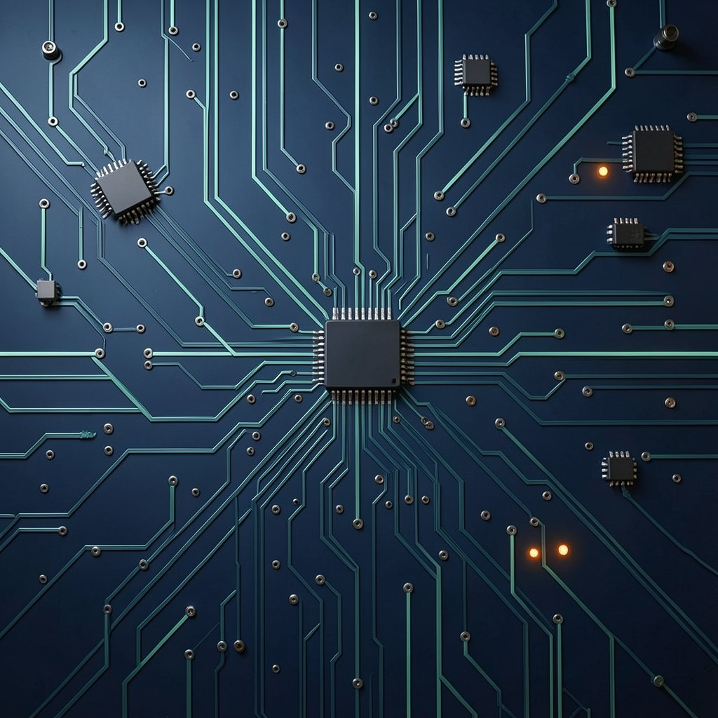 Electronics workbench with circuit boards and sensors