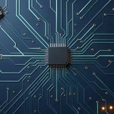 A microchip on a printed circuit board